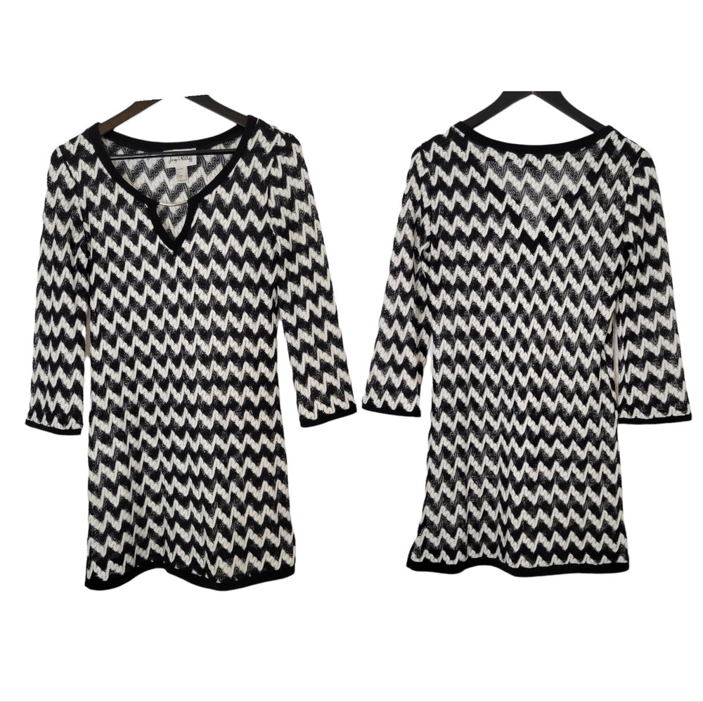 Joseph ribkoff women's crocheted black and white chevron dress